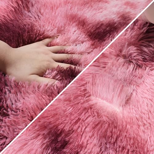 Tie Dyed Red 2x8 Machine Washable Runner Rugs for Hallway Soft Fluffy Shaggy Bedside Rugs for Bedroom Living Room Indoor Floor Carpet for Kids Girls and Boys Nursery Rooms Home Decor Aesthetic (Tie-dyed Red / 2' x 8' (Runner))