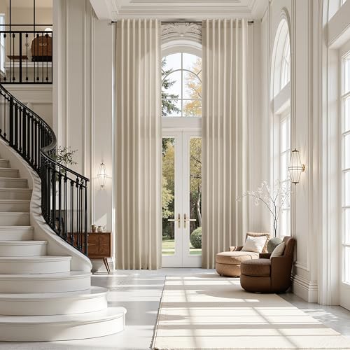 Eggshell Beige Linen Curtains for Living Room 126 Inches Long Light Filtering Semi Sheer Curtain Back Tab Rustic Farmhouse Decor Drapes Floor to Ceiling High Window for Bedroom 52x126 (52"W x 126"L (Pack of 2) / Eggshell Beige)