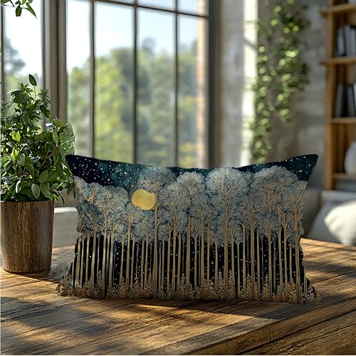 Rustic William Morris Inspired Forest Green Moon Pillow Covers 12x20 Double (Forest-moon 11 / 20" x 12" (Pack of 1))