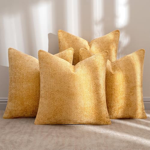 Soft Decorative Chenille Pillow Covers Gold 20x20 Pack of 4 (20" x 20" (Pack of 4) / Gold)