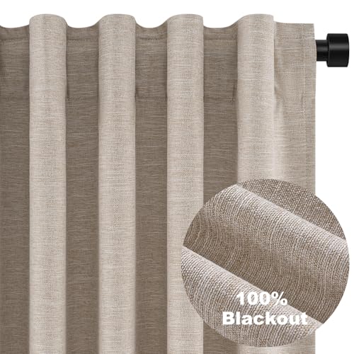 Linen Blackout Curtains 63 Inch Long for Livingroom Bedroom 2 Panels Set Room Darkening Curtains 63 Inches Length Drapes for 64" Window Energy Saving Noise Reducing Nursery (Linen / 52"W x 63"L (Pack of 2))