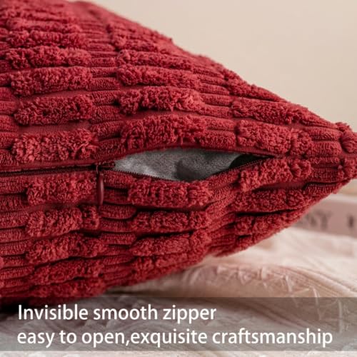 Pack of 2 Corduroy Decorative Throw Pillow Covers 12x20 Inch (Wine Red / 20" x 12" (Pack of 2))