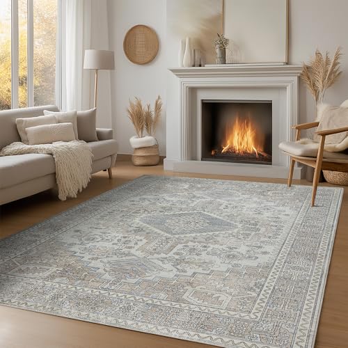 9x12 Washable Area Rugs for Living Room (9' x 12' (Rectangular) / Taupe-grey-brown-beige-light Blue)