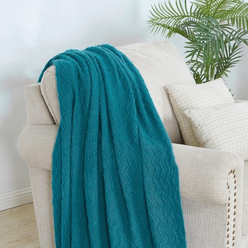Teal Throw Blanket 50x90 Inch Boho Knitted Soft Throw Sofa Blanket (Teal / 50"x90")