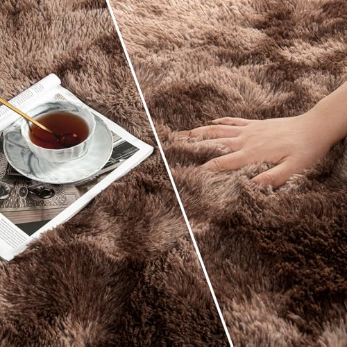 Large Shag Area Rugs 5 x 8 (Tie-dyed Coffee / 5' x 8' (Rectangular))