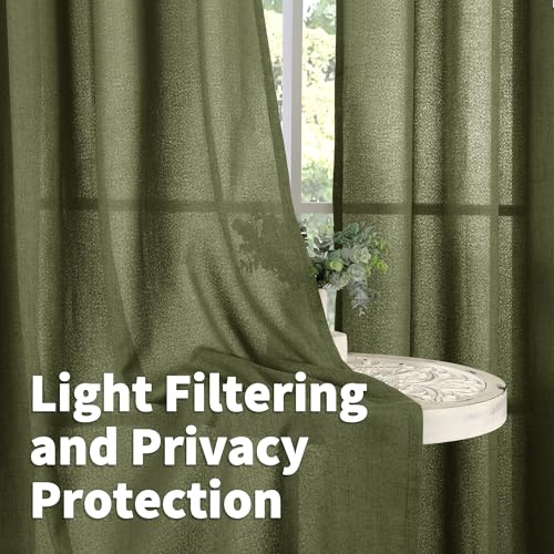 Olive Green Linen Curtains 40 Inch Length for Kitchen Window (Olive / 42"W x 40"L (Pack of 2))