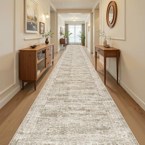 Washable 3x20 Hallway Runner Rug Non (Brown / 3' x 20' (Runner))