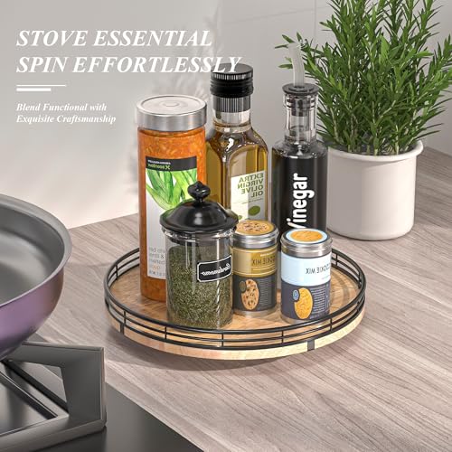 10 Inch Farmhouse Oak Lazy Susan Organizer for Cabinet (Brown & Black / 10 inches)