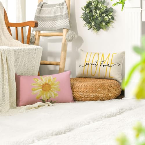 Home Sweet Home Spring Summer Flowers Pink Throw Pillow Covers (Pink&white / 20" x 12" (Pack of 4))