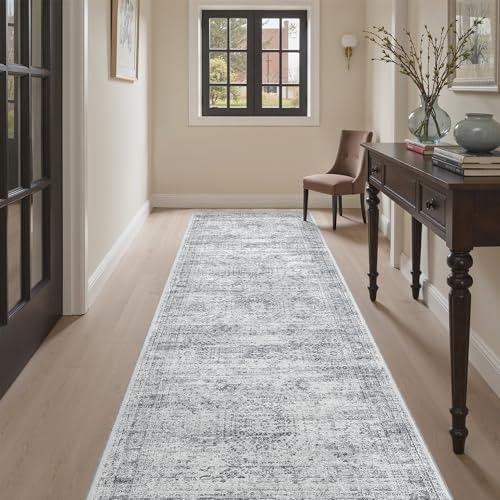 Washable Kitchen Runner Rug 3x8 Hallway Entry Rugs Non (Grey / 3' x 8' (Runner))