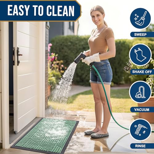 Front Door Mat Outside Entrance (Mint Green / 35" X 23")