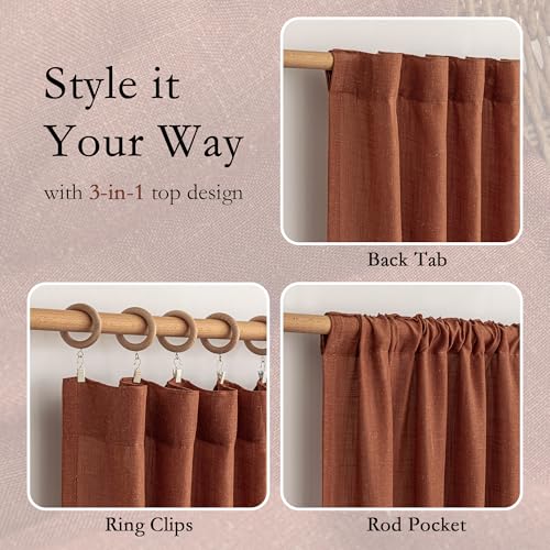 Semi Sheer Curtains 72 Inch Length for Bedroom 2 Panels (50"W x 72"L (Pack of 2) / Terracotta)