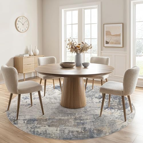 6ft Round Area Rug Living Room Rugs (Blue Grey / 6' (Round))