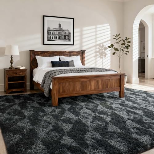 9x12 Ft Extra Large Shag Rugs for Bedroom Living Room for Men Boys (Fb Black Grey 5sm06 / 9' X 12' (Rectangular))