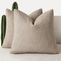 Decorative Textured Boucle Throw Pillow Covers 16x16 Light Khaki (16" x 16" (Pack of 2) / Light Tan)