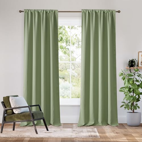 Bedroom Blackout Curtains 84 inches Long (100% Blackout - Sage Green / 42"W x 84"L (Pack of 2))