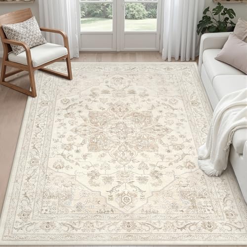 5x7 Area Rugs Living Room (Beige White / 5' x 7' (Rectangular))