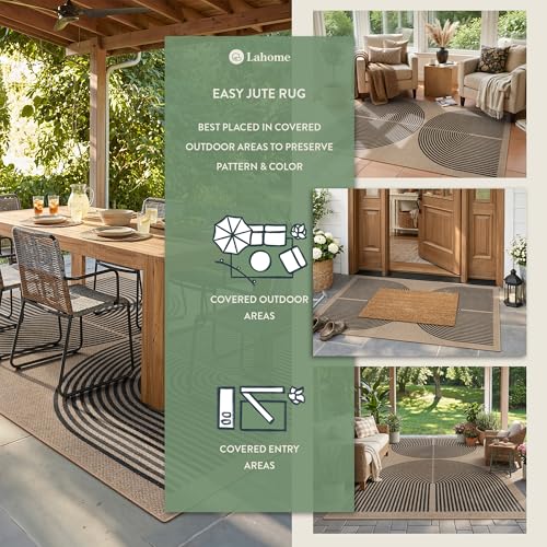 Modern Rainbow Easy Jute Rug (3' x 5' (Rectangular) / Nature/Black Rainbow)