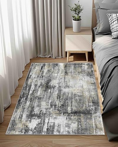 3x5 Washable Rug Abstract Carpet for Entryway Bedroom (Black Gold / 3' x 5' (Rectangular))