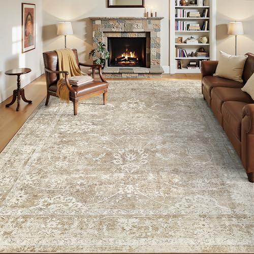 Washable 6x9 Area Rugs for Living Room (Beige/Brown / 6' x 9' (Rectangular))