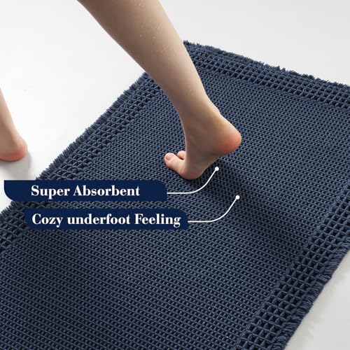 Waffle Bath Mat for Bathroom (Navy / 24" X 36")