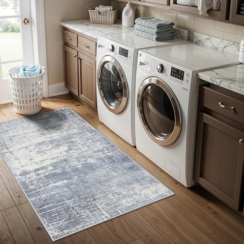 Washable 2x4 Kitchen Area Rugs (2x4 / Blue/Ivory)