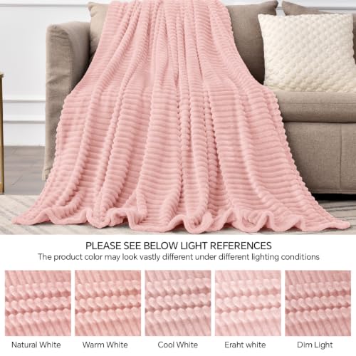3D Ribbed Light Pink Fleece Twin Blanket for Couch (Pink Morn / Twin(60"x80"))