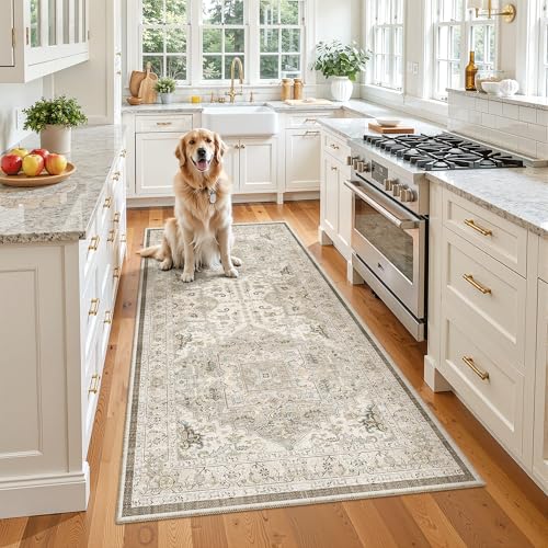 Washable Runner Rug 3x6 Runners for Hallways Non Slip (Ivory/Brown / 3' x 6' (Runner))