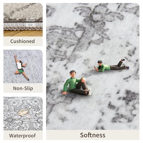 Hallway Washable Runner Rug 2x10 (Grey / 2' x 10' (Runner))