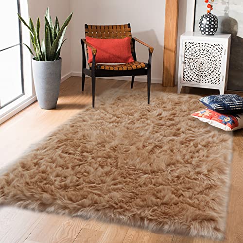 Beige Faux Sheepskin Fur Rug 3x5 ft (Beige / 3' x 5' (Rectangular))