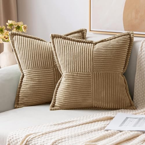 Decorative Euro Sham Throw Pillow Covers 22x22 Inch Khaki 2 Pack (Khaki / 22" x 22" (Pack of 2))