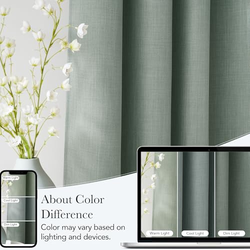 Faux Linen Sage Green Blackout Curtains 84 inches Long for Living (Linen Sage Green / 52"W x 84"L (Pack of 2))