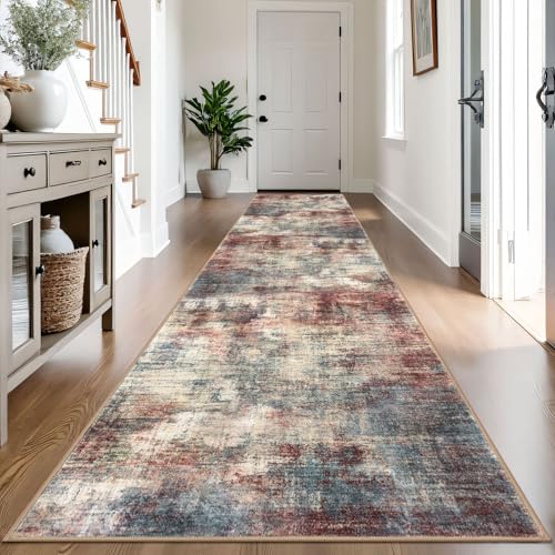 Abstract Runner Rug 3x14 Ft Washable Runners for Hallways (Red/Multi / 3' x 14' (Rectangular))