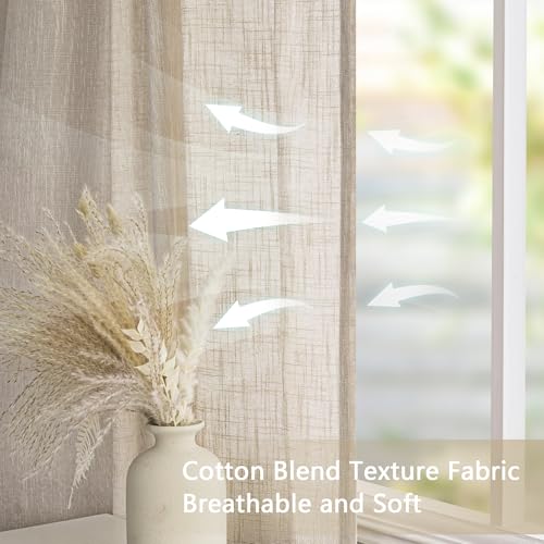Oatmeal French Door Curtains for Door Window 40 Inch Length 2 Panels Short Semi Sheer Light Filtering Curtain for Glass Small Window Drapes Rod Pocket for Bedroom Bathroom (26"W x 40"L (Pack of 2) / Taupe)