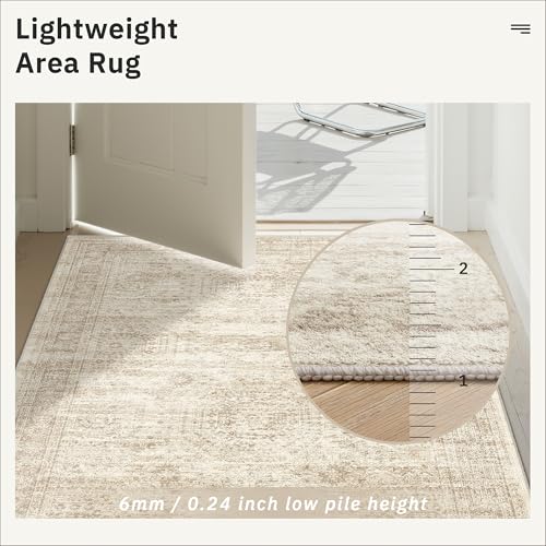 Hallway Runner Rug 2'6" x 12' Washable Long Kitchen Rugs Beige (Beige / 2'6" x 12' (Runner))