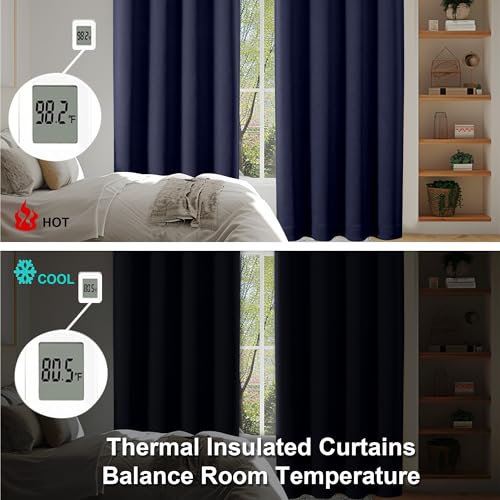 Ava Navy Blue Blackout Curtains for Bedroom 90 Inches Long 2 Panels Set (Navy Blue / 50"W x 90"L (Pack of 2))