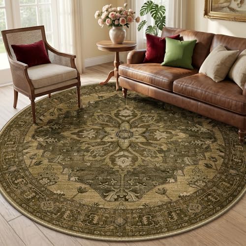 Washable Area Rug (Brown/Dark Brown / 6' (Round))