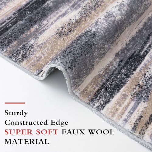 Modern Abstract Runner Rug 3x10 (3' x 10' (Runner) / Grey Navy Blue Black Cream Tan)