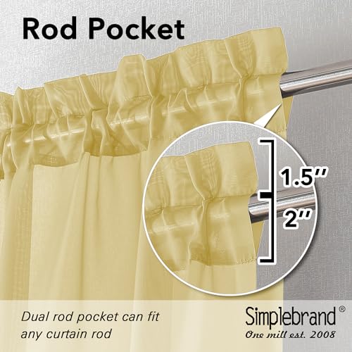 Yellow Valances 14 Inches Long for Living Room Pocket 2 Panel Light Filtering Sheer Translucent Valence Toppers for Short Window Kitchen Bathroom Bedroom 42x14 Inch Length (Yellow / 42"W x 14"L (Pack of 2))