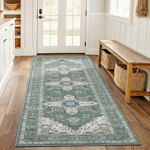 2x5 Washable Runner Rug (2' x 5' (Runner) / Dark/Green)