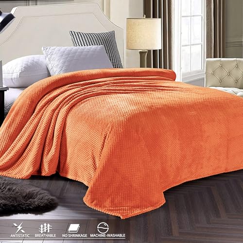 Soft Waffle Fleece Bed Blanket Queen Size (Burnt Orange / 90x90 in)