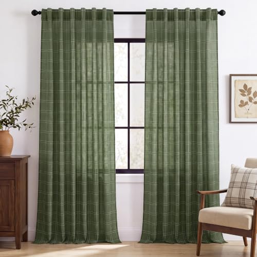 Rustic Grid Pattern for Farmhouse (52"W x 96"L (Pack of 2) / Grid Pattern | Olive Green)