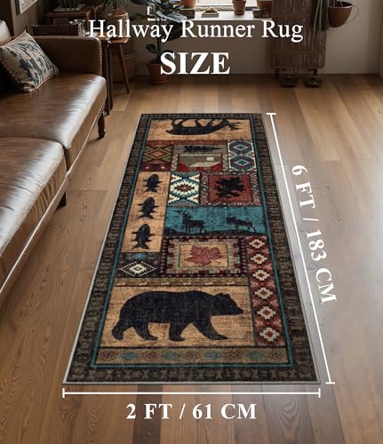 Washable Rustic Cabin Runner Rug 2x6 Hallway (Brown / 2'x6' (Runner))