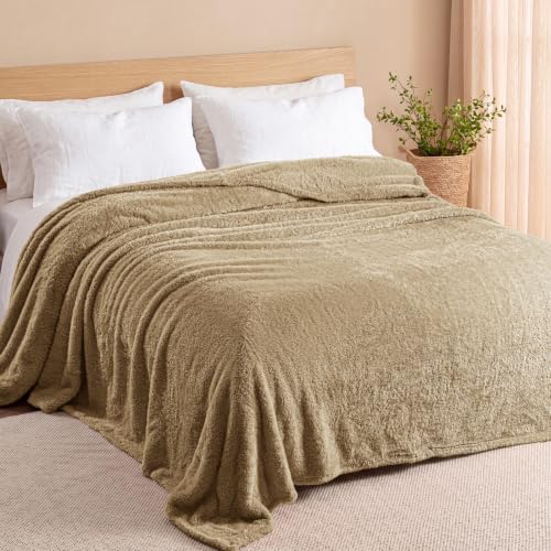 Fuzzy Plush Fleece Bed Blanket King Size (Brown / 104x90 IN)