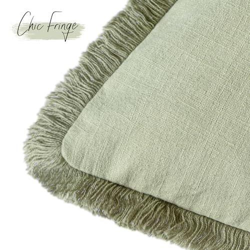 Decorative Linen Fringe Throw Pillow Covers 26×26 Light Green (26" x 26" (Pack of 2) / Seeding Green)