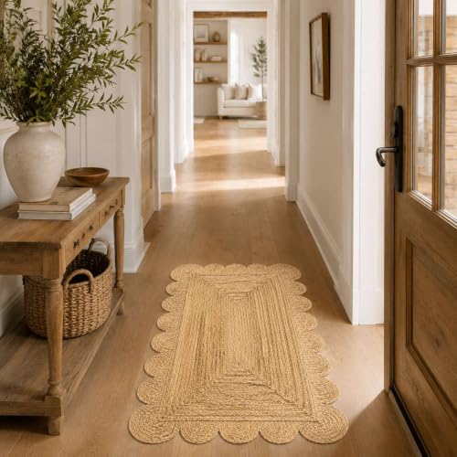 Scalloped Natural Jute Area Rug 4x6 Ft (Natural / 4' x 6' (Rectangular))