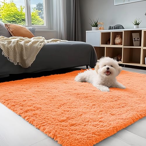 3x5 Machine Washable Small Bedside Rug (3x5 Ft / Orange)