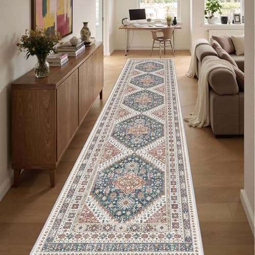 Washable Runner Rug 2.5x14 (Blue / 2'6" x 14' (Runner))