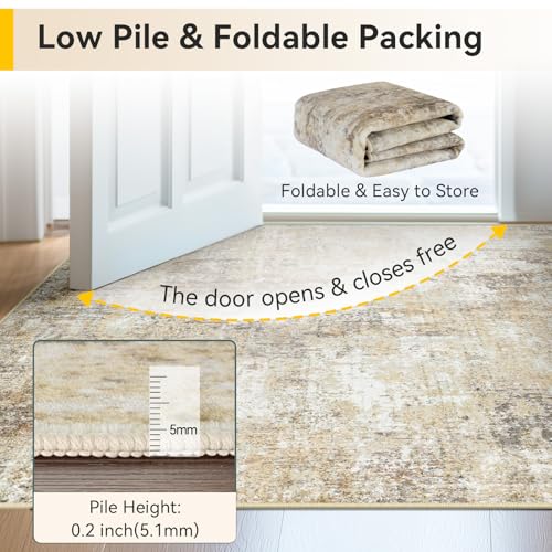 Washable Round 8ft Area Rug for Living Room Neutral Brown (Gray/Neutral Brown / 8' (Round))