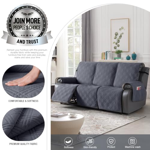 Waterproof Recliner Sofa Cover Couch Cover for Reclining Couch 3 Seat Non (Dark Grey / 3 Seater Standard)